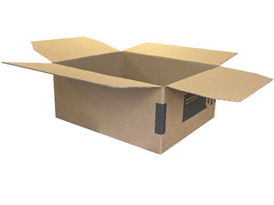 brown surplus boxes with black print