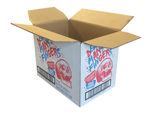 redundant surplus boxes with blue and pink printed logo