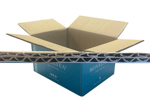 close up of corrugation on this blue packing carton