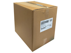 Brown cardboard box with a label on a white background
