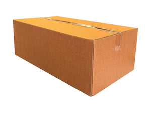A plain 580mm x 314mm x 203mm cardboard box on a white background