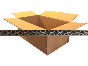 A plain cardboard box with a double wall corrugation overlayed