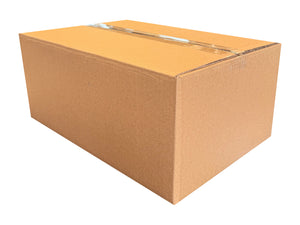 A quality, brand new, brown cardboard box on a white background