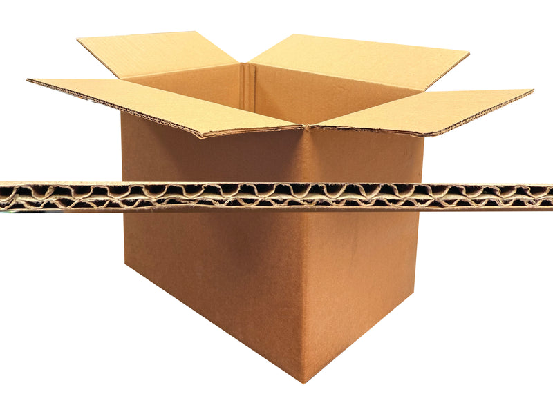 Open cardboard box with a corrugated cardboard board profile on a white background