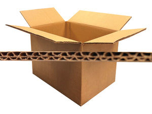 Open cardboard box with a close-up of the corrugated cardboard strip on a white background
