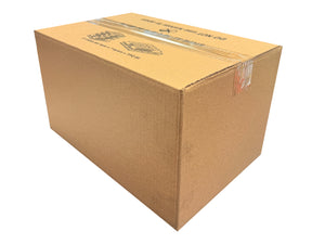 Cardboard box with storage, opening and palletisation instructions on the top flaps