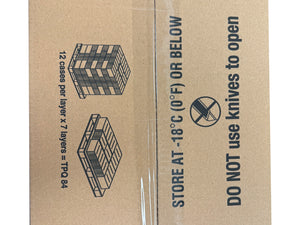 Aerial view of cardboard with storage, opening and palletisation instructions on the top flaps