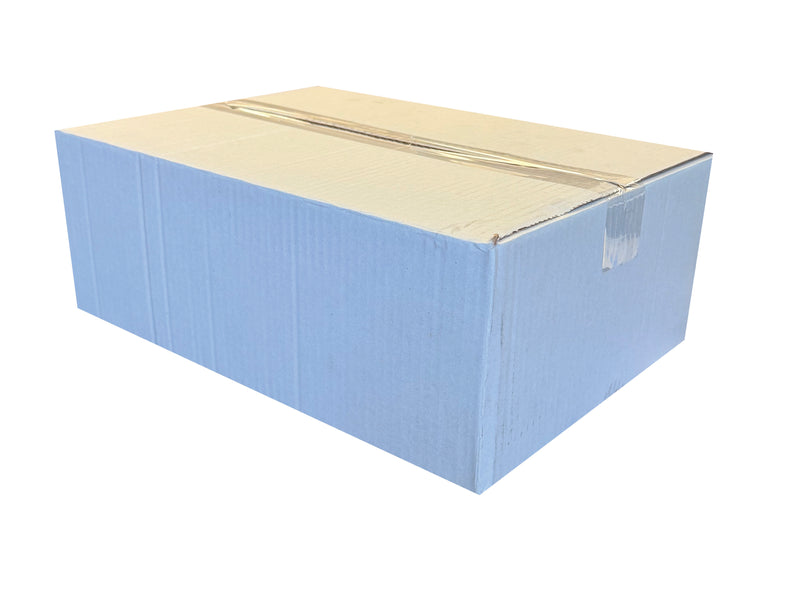White cardboard box, closed with clear tape, measuring  373mm x 270mm x 136mm
