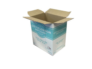 white and blue print box