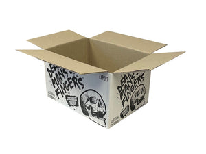 black and white printed box