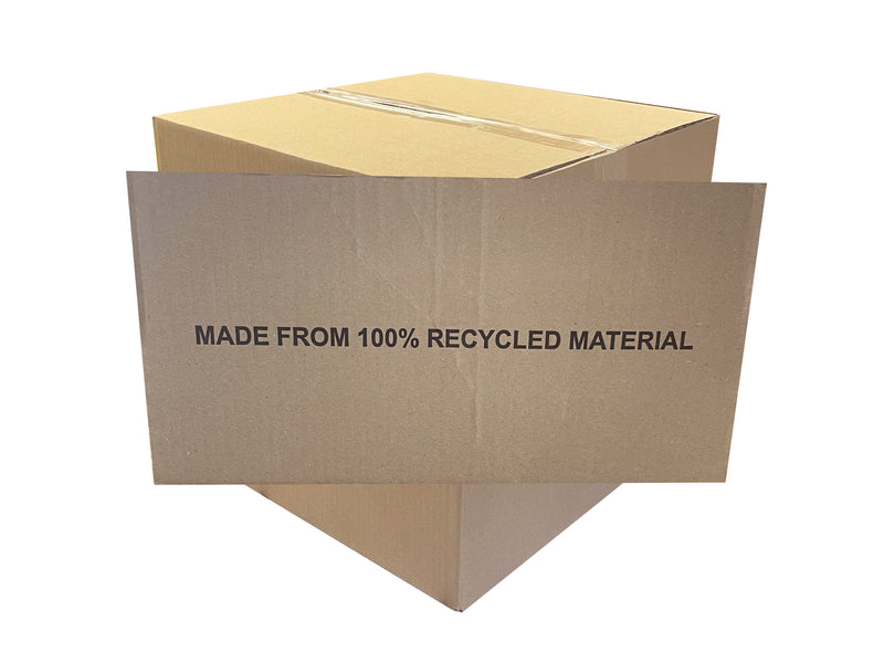 print on box base saying 'made from 100% recycled material'