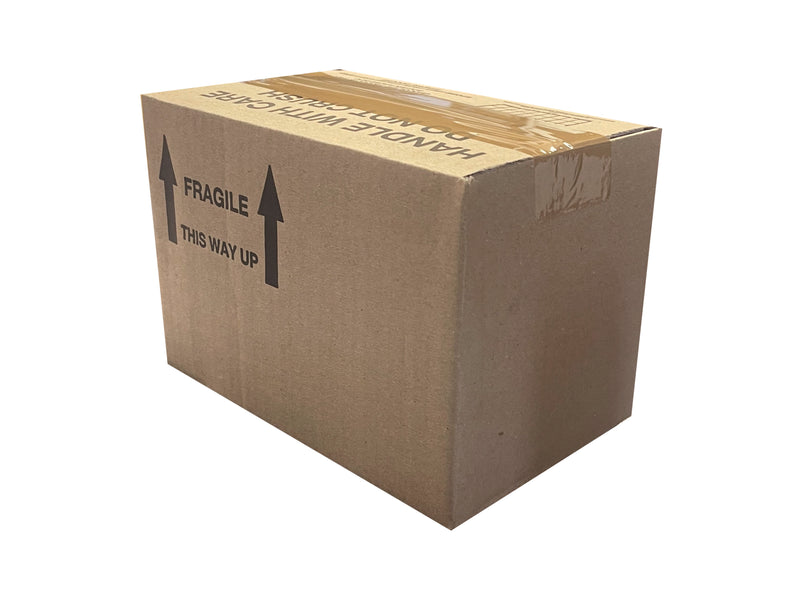 box with handle with care print