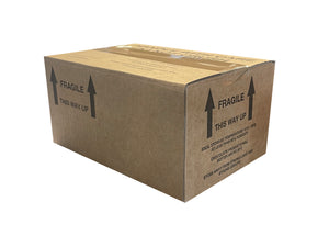 fragile this way up print on box with arrows