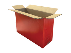 red cardboard box with light perforation