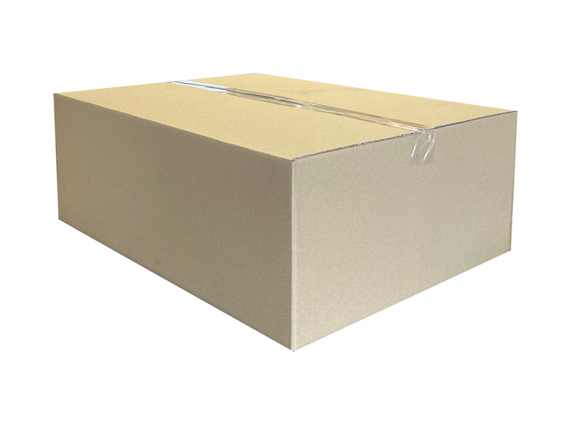 plain shipping box with clear tape on top to shut it