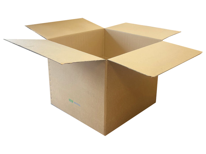 export box with stapled seams for strength