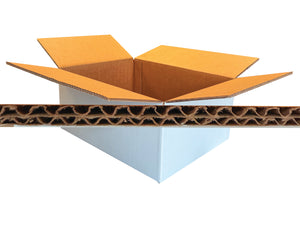 A white cardboard box with an overlayed view of the corrugation profile