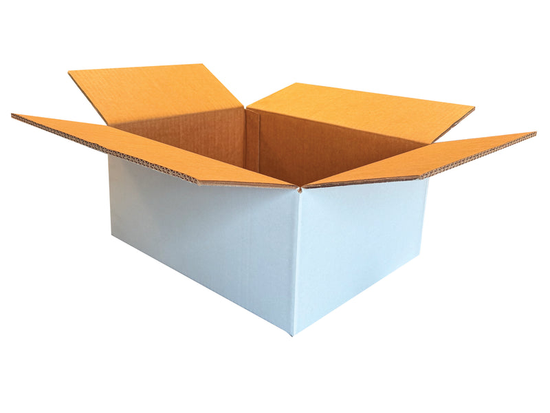 A white, strong double wall box with a brown interior