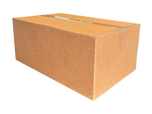 cardboard box taped shut with clear plastic tape