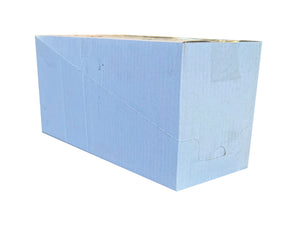 A white, rectangular box on a white background, sealed with sellotape