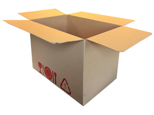 A large box designed for catering equipment with red printed catering icons
