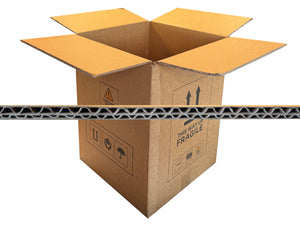 Cardboard box with fragile label and an image of the corrugation on a white background