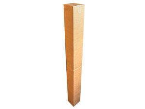 A tall and narrow cardboard box, sealed shut. Ideal for packing long or tall but narrow items.