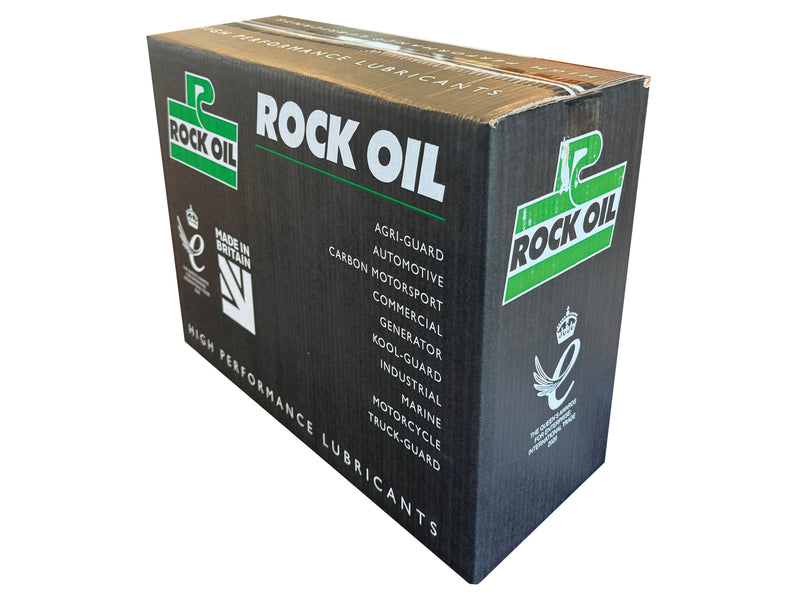 Box printed with Rock Oil lubricants on a white background