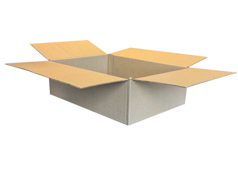 A plain cardboard box, opened, ready for packing