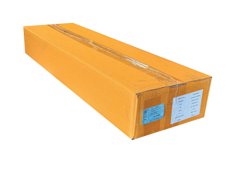 A long, double wall cardboard box sealed with clear plastic tape on a white background