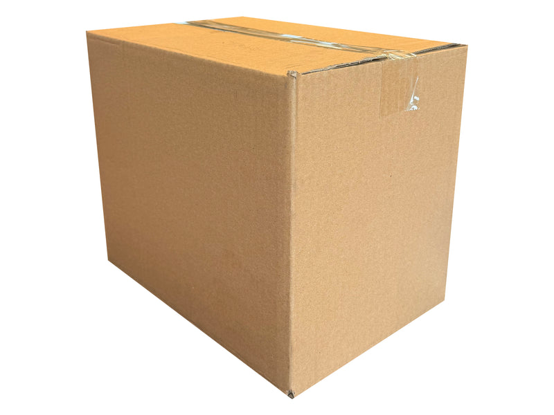 A closed, plain, A4 sized box at 10.4 inches tall, made from a strong single wall board.