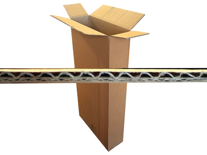 Cardboard box with a corrugated cardboard profile on a white background