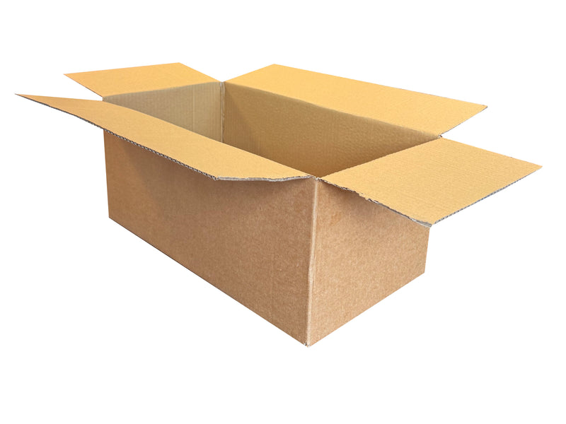 A plain packing box which measures 435mm x 240mm x 178mm, opened at the top end. 