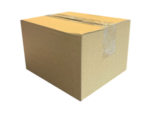 A small, cardboard box with tape on a white background