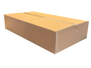 A long but shallow cardboard box on a white background