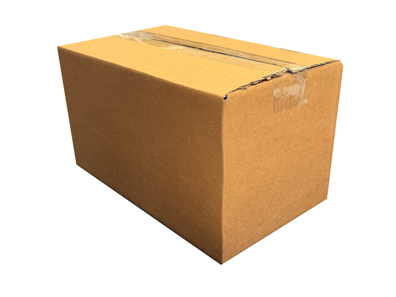 A box measuring 282mm x 163mm x 160mm with the top and bottom flaps sealed shut. 