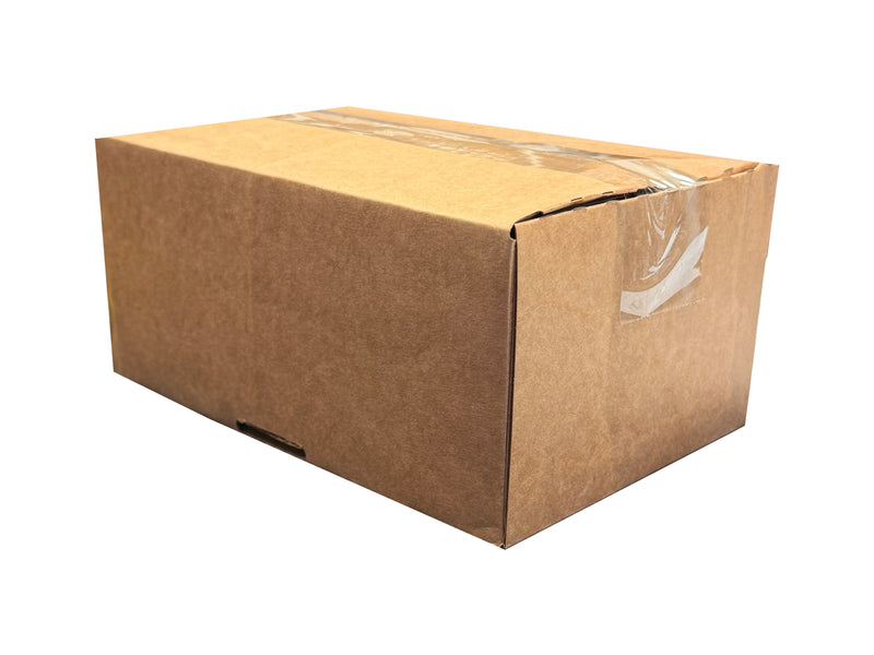 A box measuring 230mm x 152mm x 101mm, sealed with clear tape. 