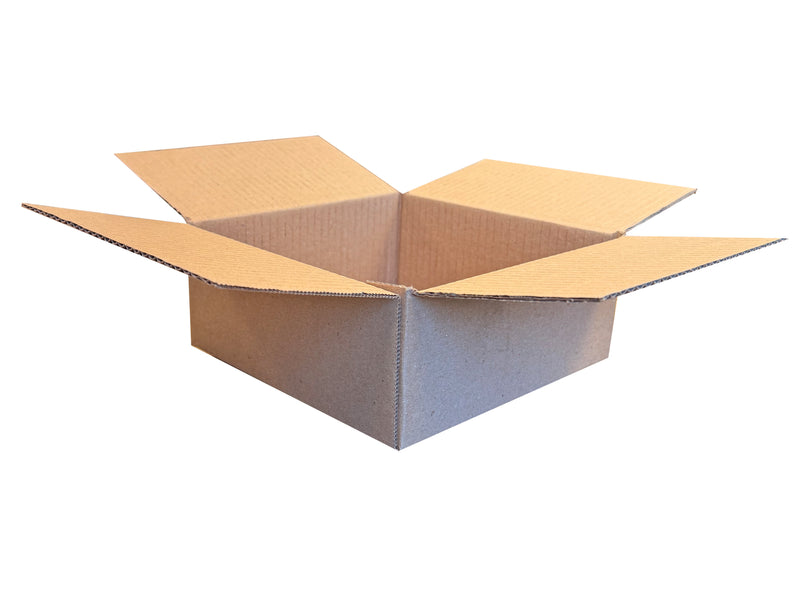 A small packing box, with a square footprint, opened at the top.