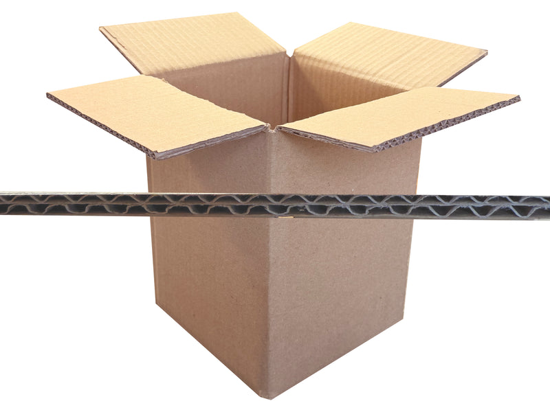 Cardboard box with an image of the board profile overlayed, on a white background