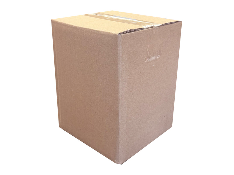 A closed, strong double wall box, sealed with Sellotape.