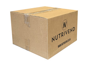 Closed cardboard box with branding on a white background