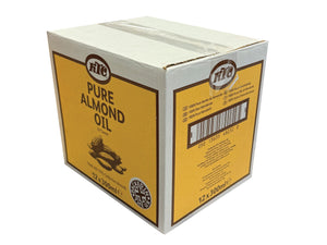 Cardboard box printed with Pure Almond Oil on a white background