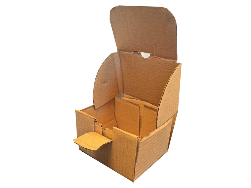 Cardboard box with an interlocking flap, for closure... on a white background