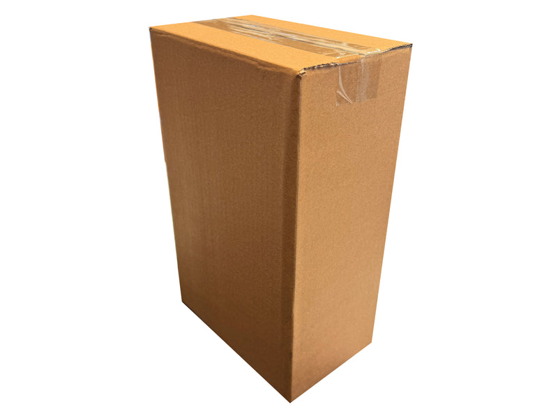 Closed cardboard box measuring 185mm x 118mm x 313mm