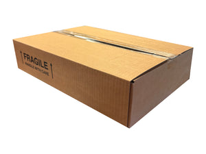 A printed box, with packing marks referencing Fragile & Handle with care