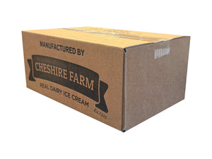 A box measuring 300mm x 200mm x 125mm, closed shut, with Cheshire Farm branding