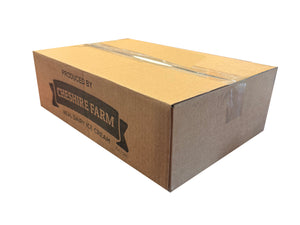 Cardboard box with 'Cheshire Farm' branding on a white background