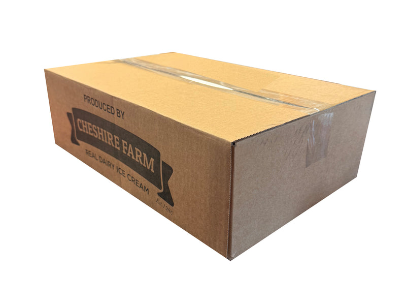Cardboard box with 'Cheshire Farm' branding on a white background