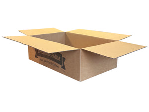 shallow packing box with black print