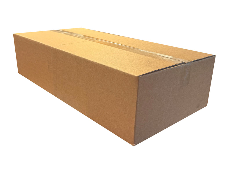 Plain, Strong double wall box, closed with clear tape, measuring 584mm x 300mm x 140mm